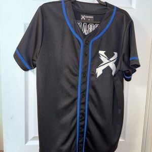 Excision Headbanger Black and Royal Blue Baseball Jersey
